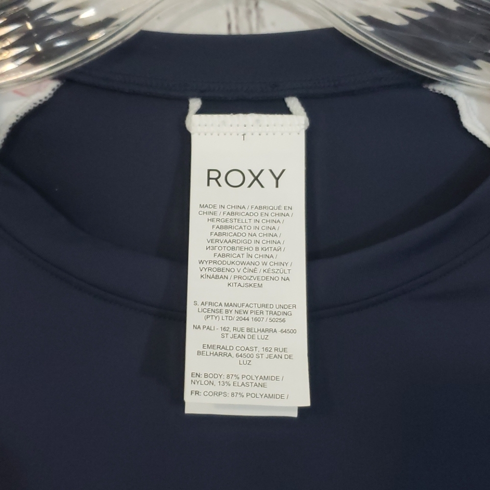 NWT Roxy LS Lycra Rashguard Bright Navy Orange Turquoise Size S - Picture 5 of 7